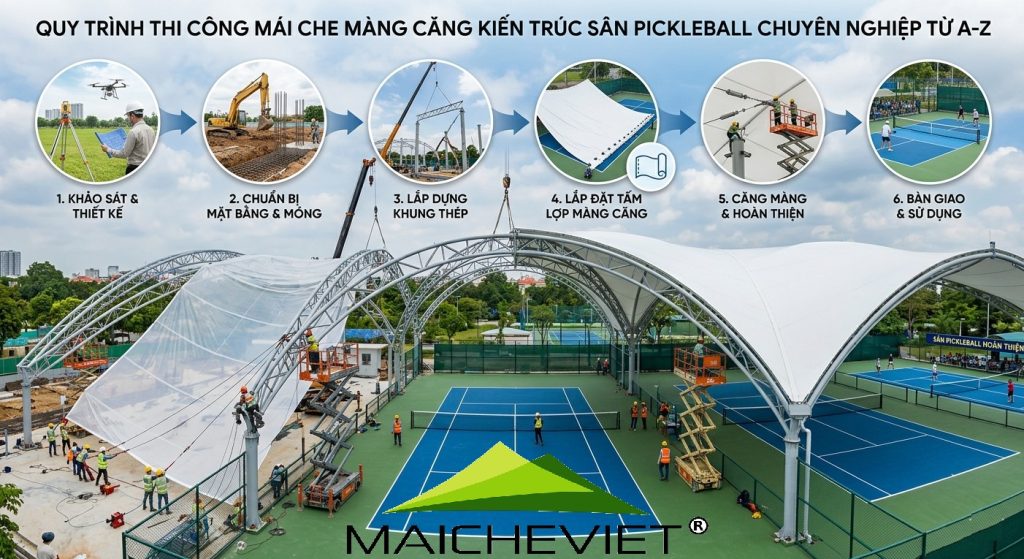 Quy Trình Thi Công Mái Che Sân Pickleball Chuyên Nghiệp