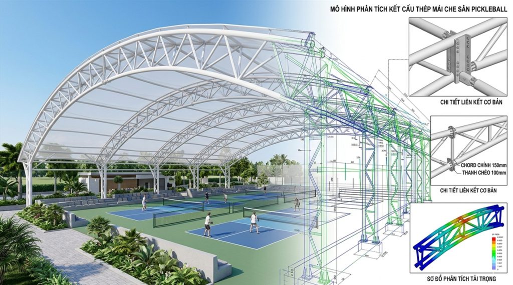 Thi Công Mái Che Sân Pickleball Cần Lưu Ý về kết cấu