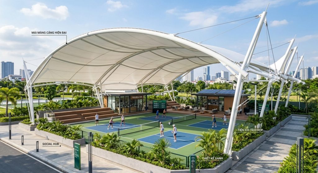 Thi Công Mái Che Sân Pickleball cần chú ý về tính thẩm mỹ cao