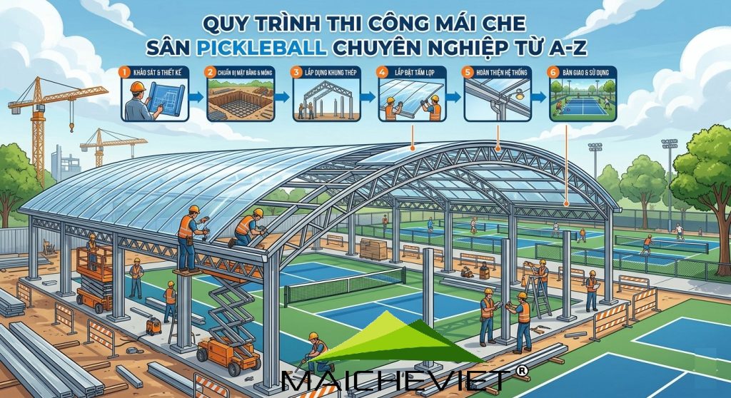 Quy Trình Thi Công Mái Che Sân Pickleball Chuyên Nghiệp