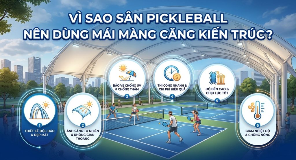 Vì Sao Sân Pickleball Nên Dùng Mái Màng Căng Kiến Trúc?